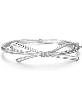 Dainty .925 Sterling Silver Bow Pendant Necklace & Hinged Bangle Bracelet Set